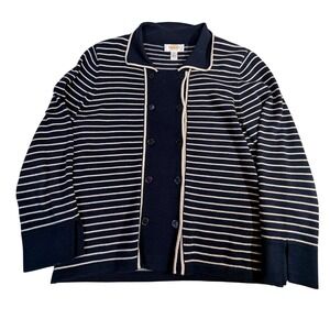 Talbots Cotton Sweater – S Navy White Stripe Double Breasted Cardigan